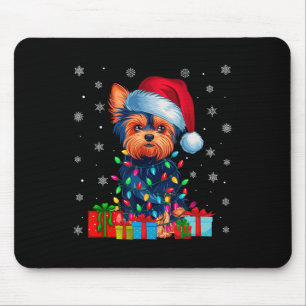 Alfombrilla De Ratón Yorkie Dog Ugly Xmas ilumina Santa Hat Yorkie Dog 