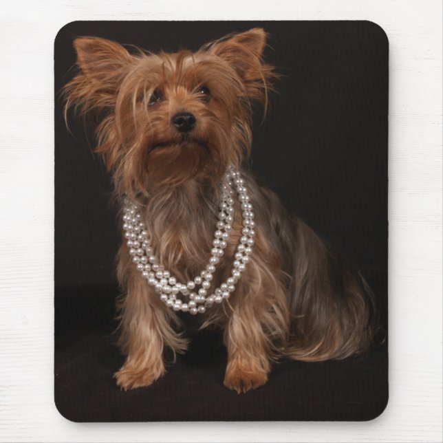 Alfombrilla De Ratón Yorkie en collar de la perla (Frente)