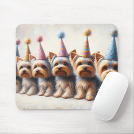 Alfombrilla De Ratón Yorkies Con Gorras Fiestas