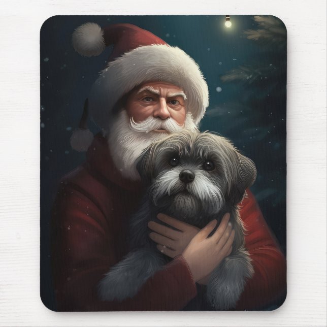 Alfombrilla De Ratón Yorkipoo con Navidades festivos de Santa Claus (Frente)