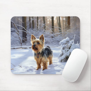 Alfombrilla De Ratón Yorkshire Terrier Deja que nieve Navidad