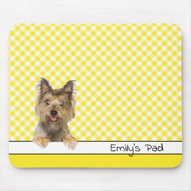Alfombrilla De Ratón Yorkshire Terrier en Yellow Gingham (Frente)