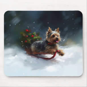 Alfombrilla De Ratón Yorkshire Terrier Navidad nieve invierno