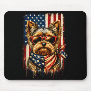 Alfombrilla De Ratón Yorkshire Terrier Patriótico Perro Bandera America
