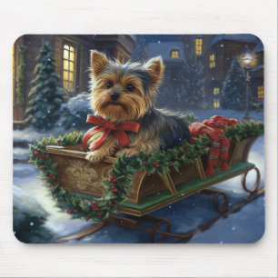 Alfombrilla De Ratón Yorkshire Terrier Temporada Navideña Festiva