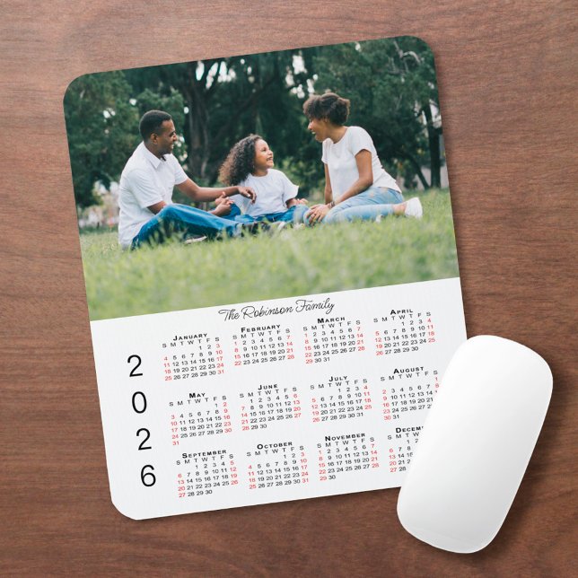 Alfombrilla De Ratón Your Photo and Name 2026 Calendar (Your Photo and Name 2026 Calendar Mouse Pad in situ)