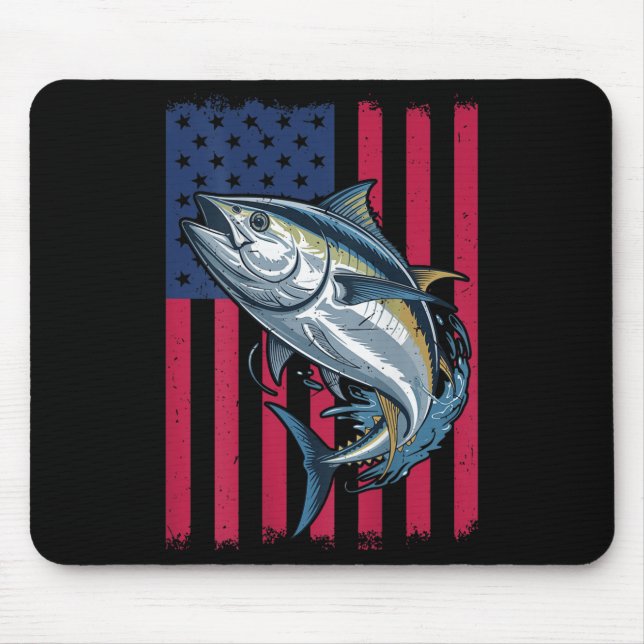Alfombrilla De Ratón Youth Boys Deep Sea Fishing American Flag Bluefin  (Frente)