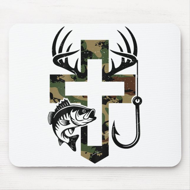 Alfombrilla De Ratón Youth Camo Faith Hunting Fishing Cross Hook Christ (Frente)