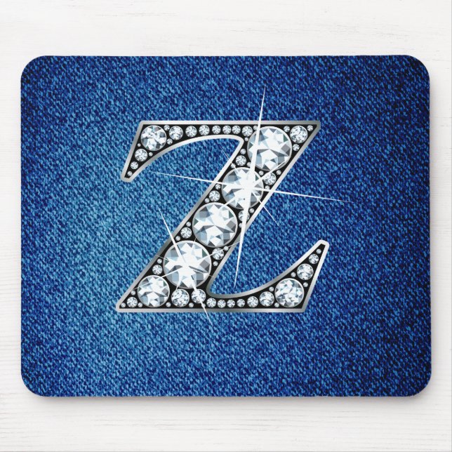 Alfombrilla De Ratón Z Faux-"Diamond Bling" en Denim Mousepad (Frente)
