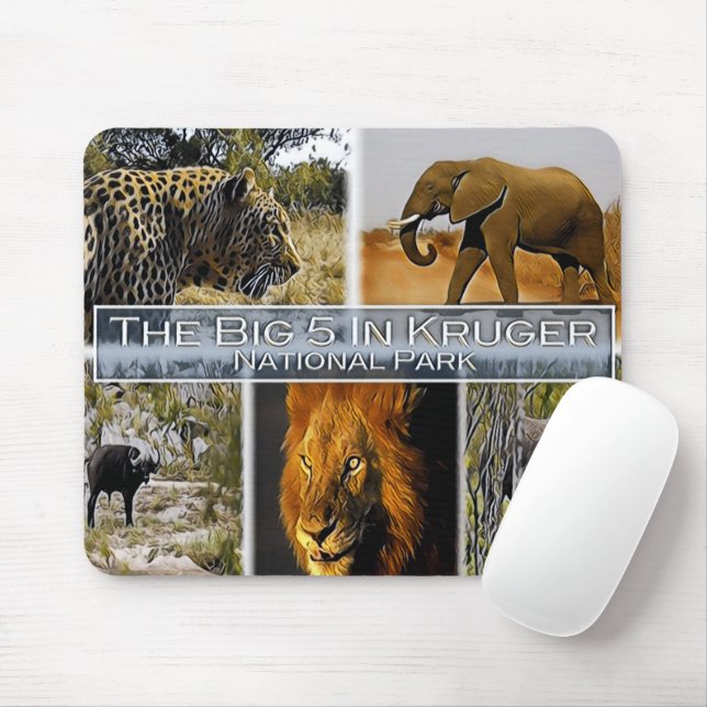 ALFOMBRILLA DE RATÓN ZA * SUDÁFRICA - LOS 5 GRANDES EN KRUGER N. P. (Con ratón)