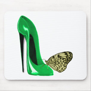 Alfombrilla De Ratón Zapato y mariposa del estilete del verde esmeralda
