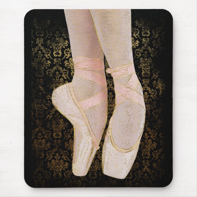 Alfombrilla De Ratón Zapatos de los dedos del ballet - Oro rosado negro (Frente)