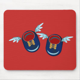 Alfombrilla De Ratón Zapatos pequeños alados lindos en azul y rojo