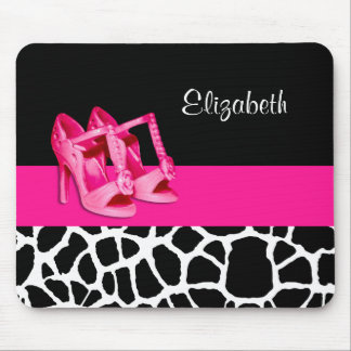 Alfombrilla De Ratón Zapatos rosados lindos del estampado de girafa