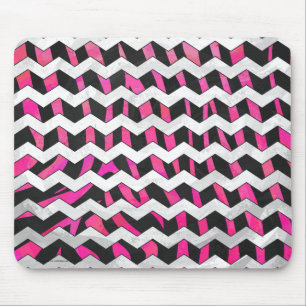 Alfombrilla De Ratón Zebra Chevron negro y rosa caliente