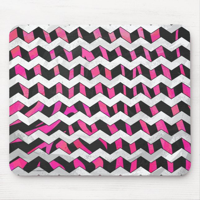 Alfombrilla De Ratón Zebra Chevron negro y rosa caliente (Frente)