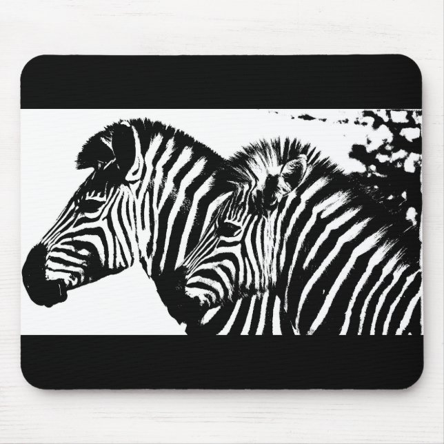 Alfombrilla De Ratón Zebras Animales Black White Pop Art Trendy Templat (Frente)