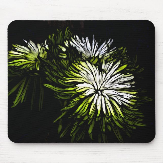 Alfombrilla De Ratón Zen floral Lime verde blanco Crisantemo (Frente)