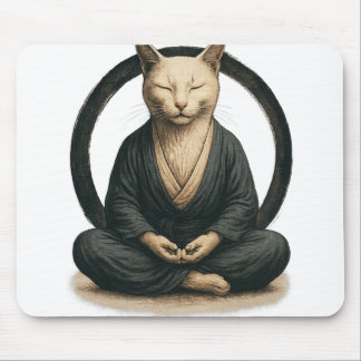 Alfombrilla De Ratón Zen Meditating Cat – Enso Circle Mindful Yoga Art 