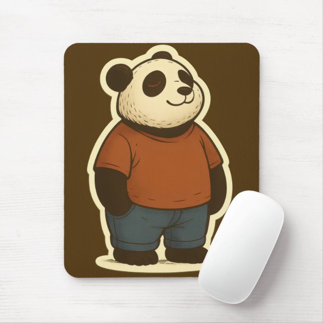 Alfombrilla De Ratón Zen Panda Sticker – Relaxed Cartoon Bear in Casual (Con ratón)