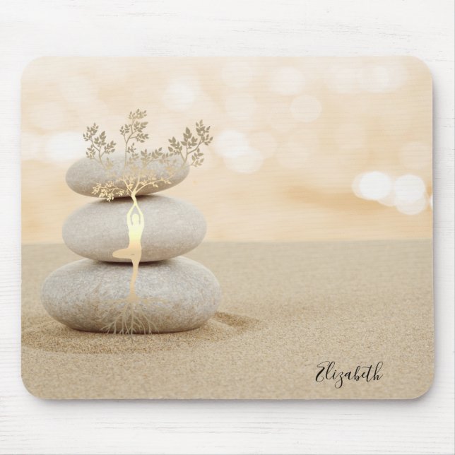 Alfombrilla De Ratón Zen Stones Terapia Sand Gold Tree Silhouette (Frente)