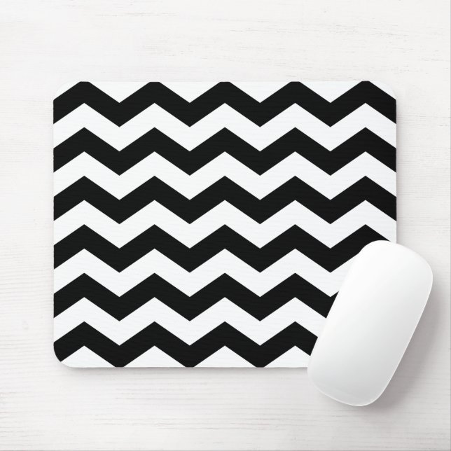 Alfombrilla De Ratón Zigzag Chevron Blanco Y Negro (Con ratón)
