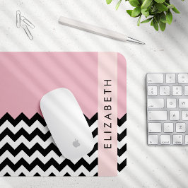 Alfombrilla De Ratón Zigzag negro y blanco, chevron, rosado, tu nombre