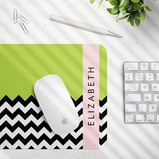 Alfombrilla De Ratón Zigzag negro y blanco, chevron, verde, tu nombre (Subido por el creador)