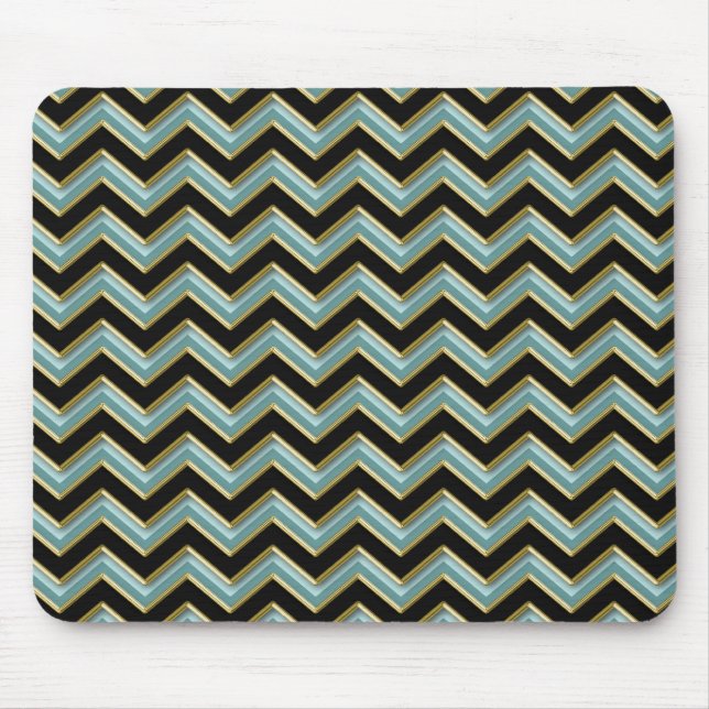 Alfombrilla De Ratón ZigZag Verde azulado de oro negro (Frente)