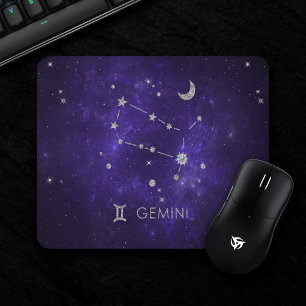 Alfombrilla De Ratón Zodiac Purple Gemini   Horoscopio Astrológico Cósm