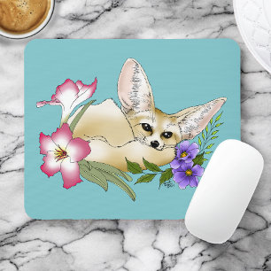 Alfombrilla De Ratón Zorro Fennec Flores Rosadas Purpura Lindas Botánic