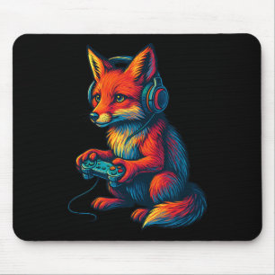 Alfombrilla De Ratón Zorro jugando con auriculares Videojuegos divertid
