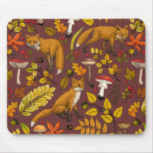 Alfombrilla De Ratón Zorros de otoño sobre marrón chocolate