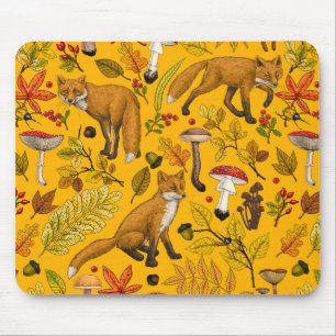 Alfombrilla De Ratón zorros otoñales sobre el naranja