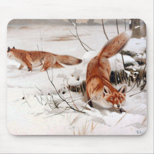 Alfombrilla De Ratón Zorros rojos en la nieve invernal (por Wilhelm Kuh