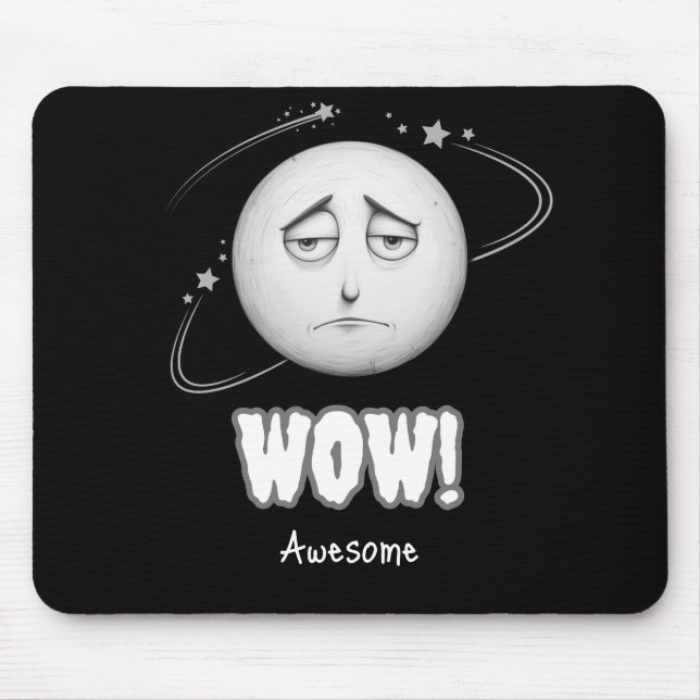 Alfombrilla negra de ratón "Wow" cara de luna (Frente)