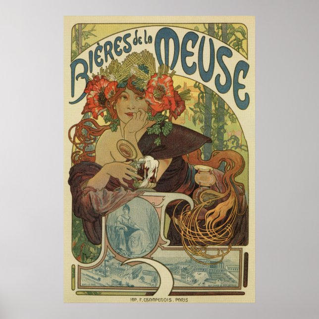 Alfons Mucha arte nueva cerveza y (Frente)