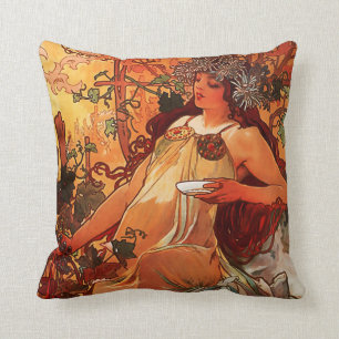 Alfons Mucha "Otoño" Cojín decorativo Art Nouvea
