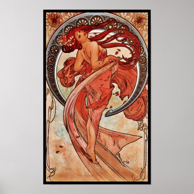 Alfons Mucha, poster de arte vintage, danza 1898 (Frente)
