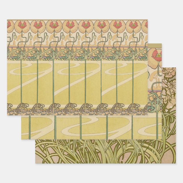 Alfonse Mucha Amapolas Papel Pintado Floral Art No (Set)