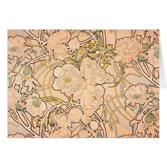 Alfonse Mucha Art Nouveau Peonies (Anverso (Horizontal))