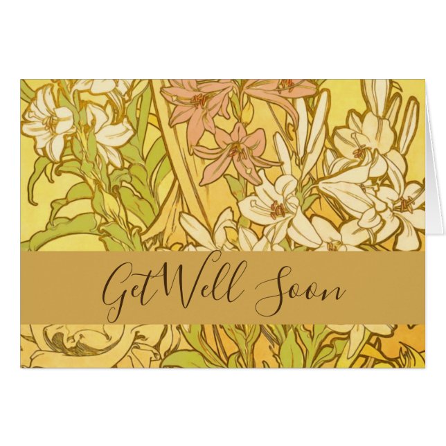 Alfonse Mucha Flores de lirio Art Nouveau (Anverso (Horizontal))