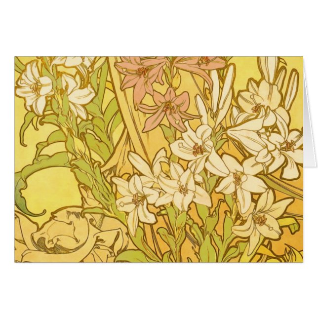 Alfonse Mucha Flores de lirio Art Nouveau (Anverso (Horizontal))