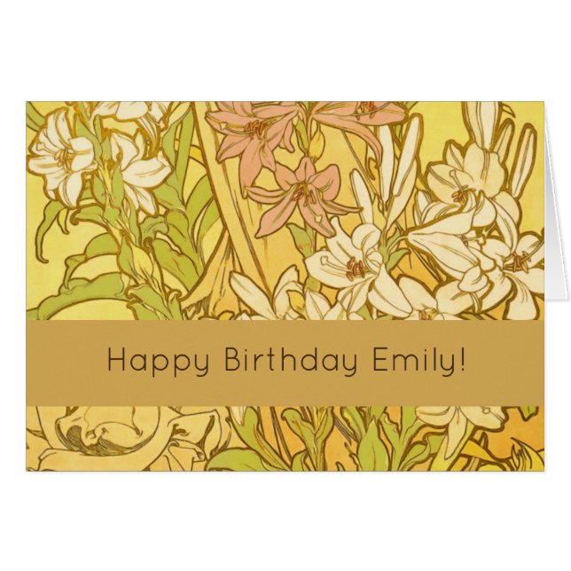 Alfonse Mucha Flores de lirio Art Nouveau (Anverso (Horizontal))