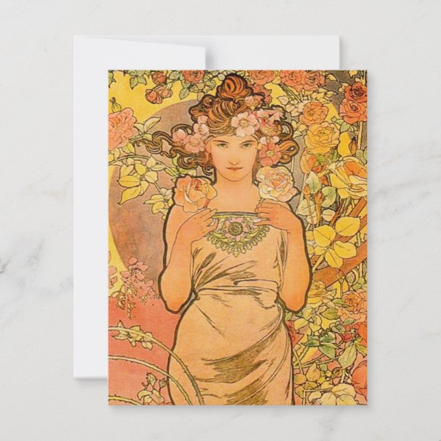 Alfonso Mucha las invitaciones color de rosa (Anverso)