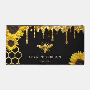 Alfrombrillas De Escritorio abeja purpurina falsa y girasoles