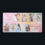 Alfrombrillas De Escritorio Acuarela 8-Photo Baby Collage con guión de Persona<br><div class="desc">Diseño único de bandeja color agua rosa pastel,  azul y naranja con una plantilla de collage de ocho fotos con guión personalizado "Hello World" y tres campos de texto editables. Cada plantilla de foto tiene un sutil efecto de sombra de caída.</div>