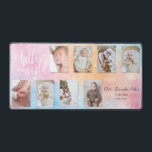 Alfrombrillas De Escritorio Acuarela 8-Photo Baby Collage con guión de Persona<br><div class="desc">Diseño único de bandeja color agua rosa pastel,  azul y naranja con una plantilla de collage de ocho fotos con guión personalizado "Hello World" y tres campos de texto editables. Cada plantilla de foto tiene un sutil efecto de sombra de caída.</div>
