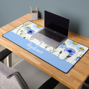 Alfrombrillas De Escritorio Acuarela Azul Flor Silvestre Personalizada
