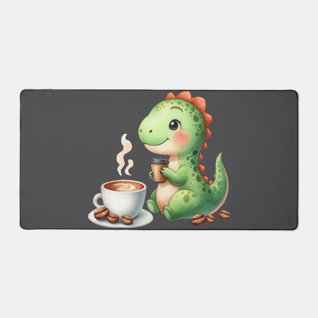 Alfrombrillas De Escritorio acuarela Cute Dinosaur T Rex beber café (Anverso)